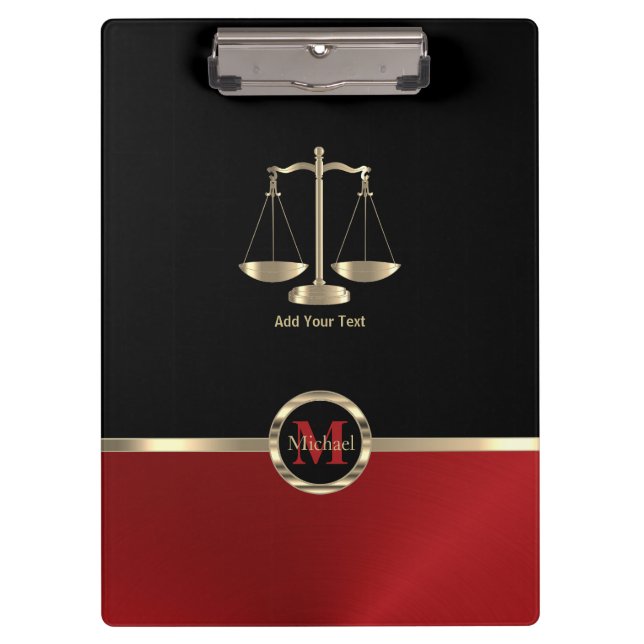 Justizskala - Monogramm Schwarz und Rot Klemmbrett (Vorderseite)