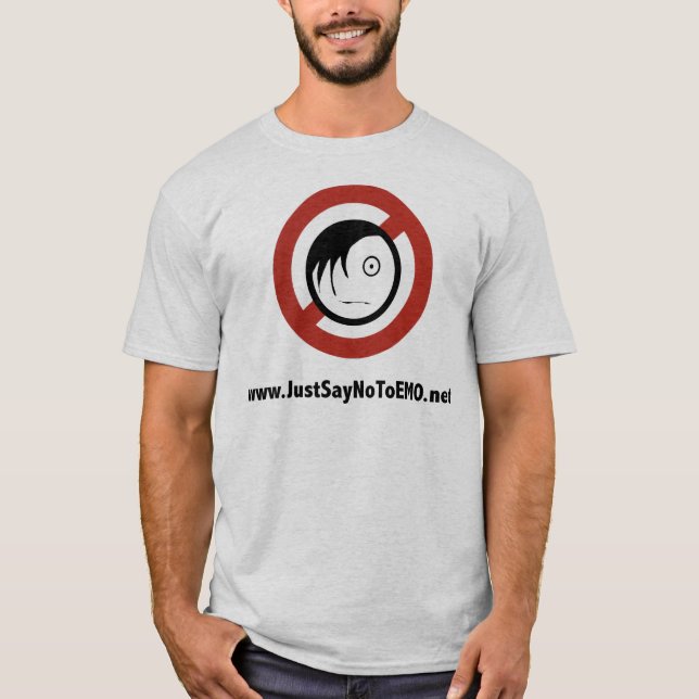 JustSayNoToEMO.net auf grauem T - Shirt (Vorderseite)