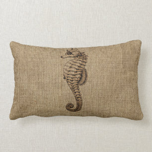 Jute-Bronze-Seepferd-Illustration Meeresleben-Desi Lendenkissen