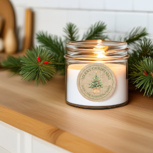 Jute-Frohe-Weihnachten-Rustikaler-Wasserfarben-Bau Runder Aufkleber