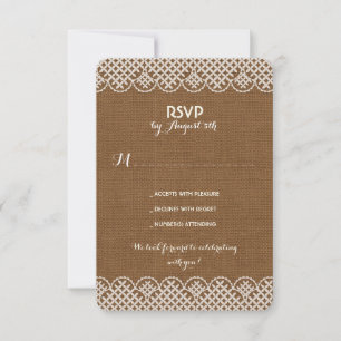 Jute-Lace-Rustikal-Hochzeits-RSVP-Karten Einladung