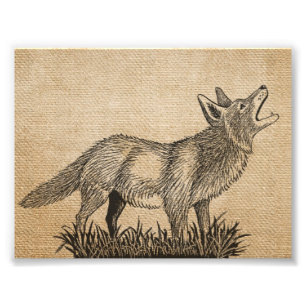Jute Leinwand Vintage Heulender Wolf 18cm x 13cm Fotodruck