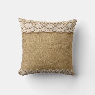 Jute mit Spitze Kissen