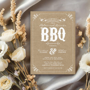 Jute Rustikaler Vintage Chic Probedinner BBQ Einladung