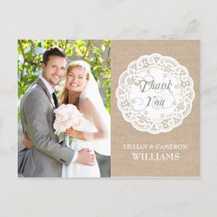 Jute-Spitze-Doily-Hochzeit-Danke-Postkarte Postkarte