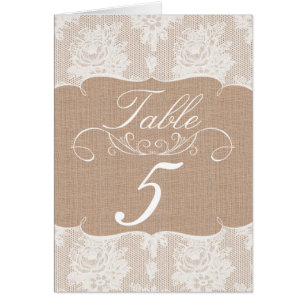 Jute & Spitze Druck Hochzeit Tischnummernkarten