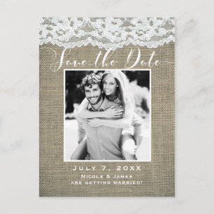 Jute & Spitze Einfach Rustikale Foto Hochzeitseinl Ankündigungspostkarte