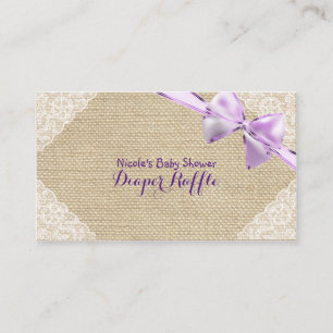 Jute & Spitze Lila Schleife Baby Shower Windel-Raf Begleitkarte