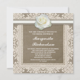 Jute-Spitze und weiße Rosen Brautparty-Einladungen Einladung