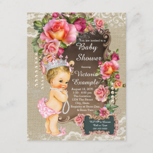 Jute-Spitzensaum-Perlen-Prinzessin-Baby-Party Einladung