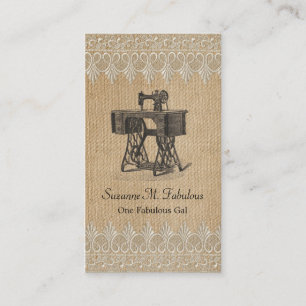 Jute-Spitzensaum-Vintage-Nähmaschine Visitenkarte