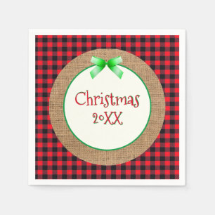 Jute und rotes Buffalo-Karo Weihnachtsdesign mit J Serviette