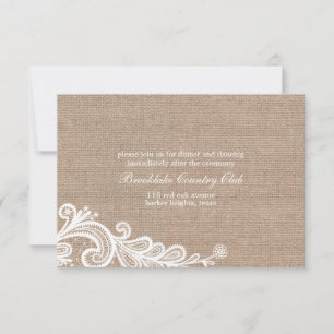 Jute und Spitze Hochzeitsempfang Karte