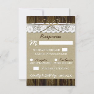 Jute und Spitze mit Schnur Hochzeits-Antwortkarten RSVP Karte