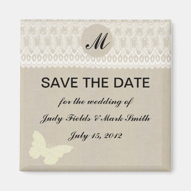 Jute und Spitze Monogramm Save The Date Magnet (Vorne)