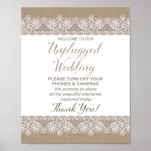 Jute und Spitze Rustikale Hochzeit unplugged Poste Poster