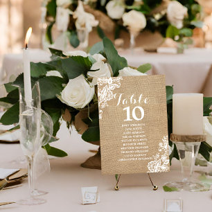 Jute und Spitze Rustikale Landhochzeit Tischnummer