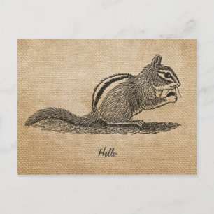 Jute Vintage Hallo Streifenhörnchen Postkarte