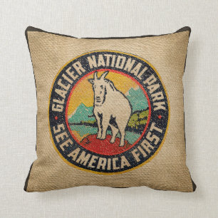 Jute-Vintage-Label Gletscher-Nationalpark Ziege Kissen