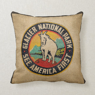 Jute-Vintage-Label Gletscher-Nationalpark Ziege Kissen