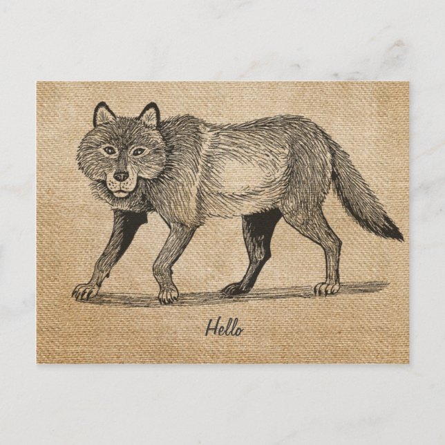 Jute Vintage Wolf Postkarte (Vorderseite)