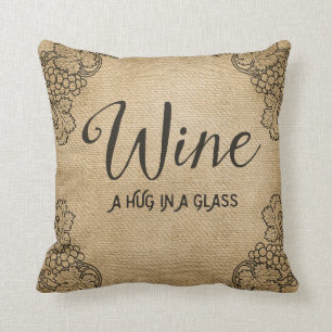 Jute Wein Ein Kuss im Glas Kissen