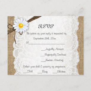 Juterustikale Spitze Gänseblümchen Hochzeit-RSVP-K RSVP Karte