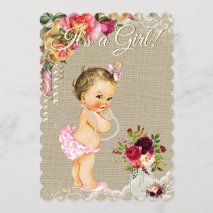 Jutestoff mit Spitze - Einladungen zur Babyparty i