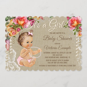 Jutetasche und Spitze Baby Shower Einladungen