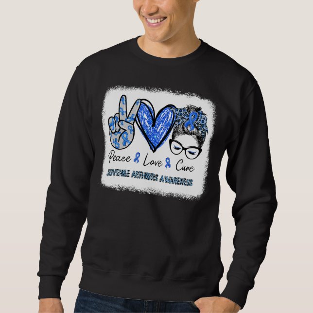 Juvenile Arthritis Awareness Blue Ribbon Peace Lov Sweatshirt (Vorderseite)