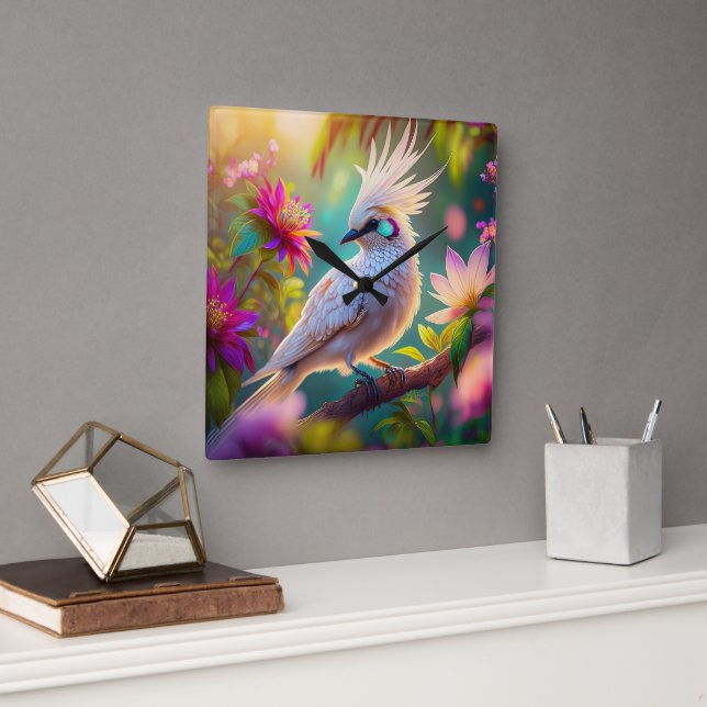 Juvenile Creush Feather Dove Fantasy Bird Quadratische Wanduhr (Büro)