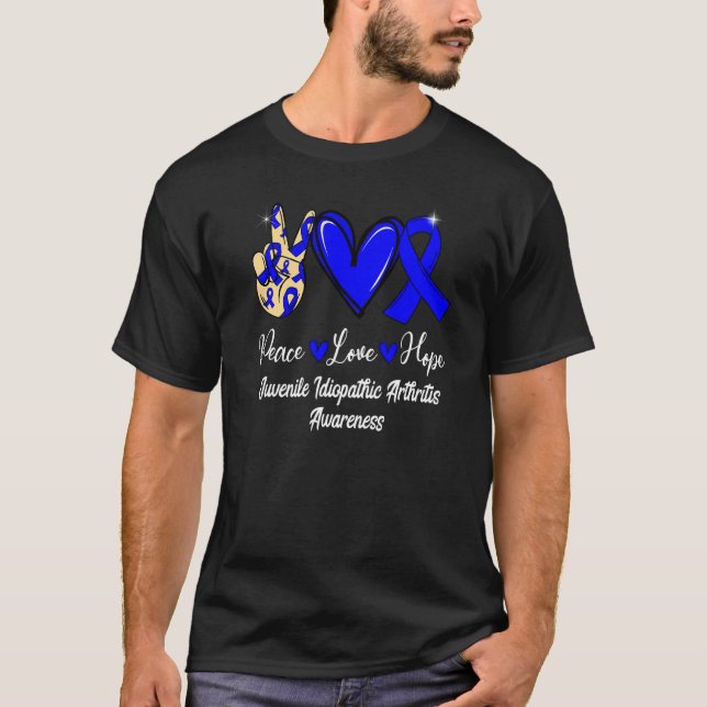 Juvenile Idiopathic Arthritis Peace Love Hope Blue T-Shirt (Vorderseite)