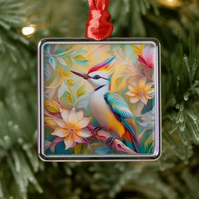 Juvenile Rainbow Woodpecker Fantasy Bird Ornament Aus Metall (Baum)