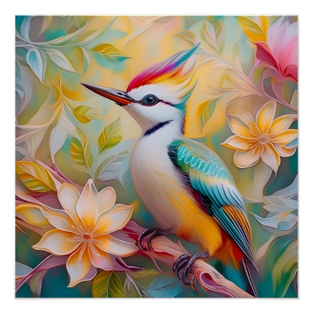 Juvenile Rainbow Woodpecker Fantasy Bird Poster (Vorderseite)