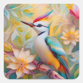 Juvenile Rainbow Woodpecker Fantasy Bird Quadratischer Aufkleber