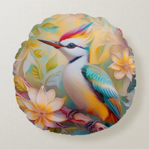 Juvenile Rainbow Woodpecker Fantasy Bird Rundes Kissen