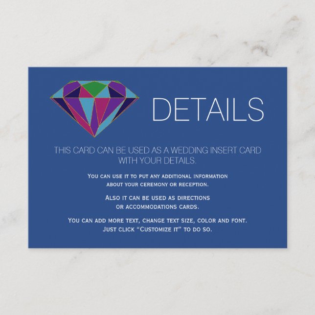 Juwel Edelstein Hochzeitsdetails einfügen Anfrage Begleitkarte (Vorderseite)