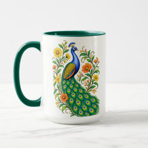 Juwel-farbene Art Nouveau Pfau und Blumen Tasse