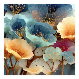 Juwel-farbene biolumineszente Blumenexplosion Fotodruck