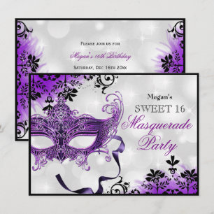 Juwel Maske & Damast Lila Masquerade Sweet 16 Einladung
