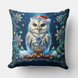 Juwelen-Eule mit Weihnachtsmannmütze Kissen