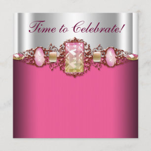 Juwelen Hot Pink Gold Geburtstagsfeier Einladung