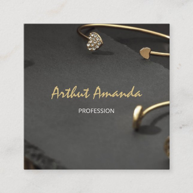 Juwelen Luxury Gold Black Modern Pink Foto Quadratische Visitenkarte (Vorderseite)