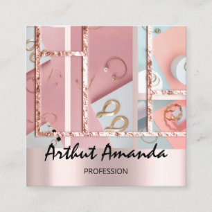 Juwelen Luxury Gold Pearl Rose Rosa Foto Rahmen Quadratische Visitenkarte