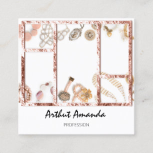 Juwelen Luxusgüter Perlen Gold Rose Gerahmt Quadratische Visitenkarte