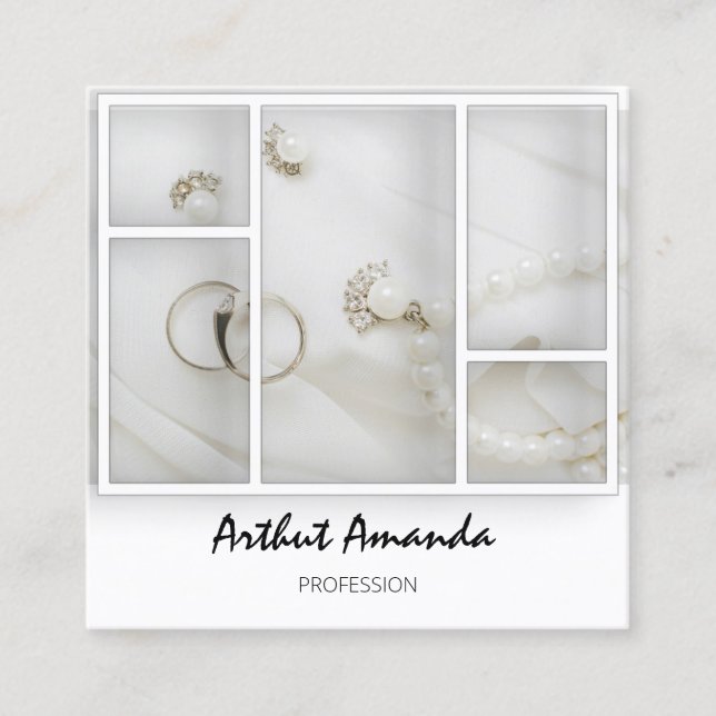 Juwelen Luxusgüter Perlen Gold Weiße VIP Quadratische Visitenkarte (Vorderseite)