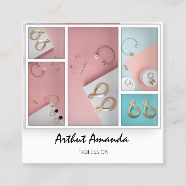 Juwelen Luxusgüter Perlen Rose Rosa Gerahmt Quadratische Visitenkarte (Vorderseite)