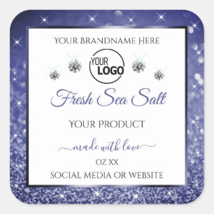 Juwelen mit dem Logo "White Royal Blue Glitzer Pro Quadratischer Aufkleber