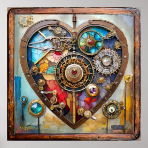 Juwelen und Buntglas Herz Steampunk Serie Poster