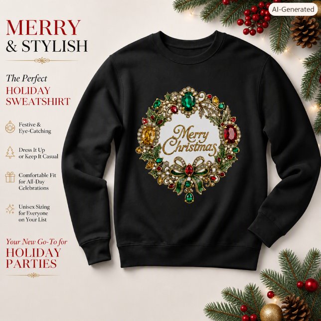 Juwelen-Weihnachtskranz Luxus-Edelstein-Feiertag Sweatshirt (Von Creator hochgeladen)